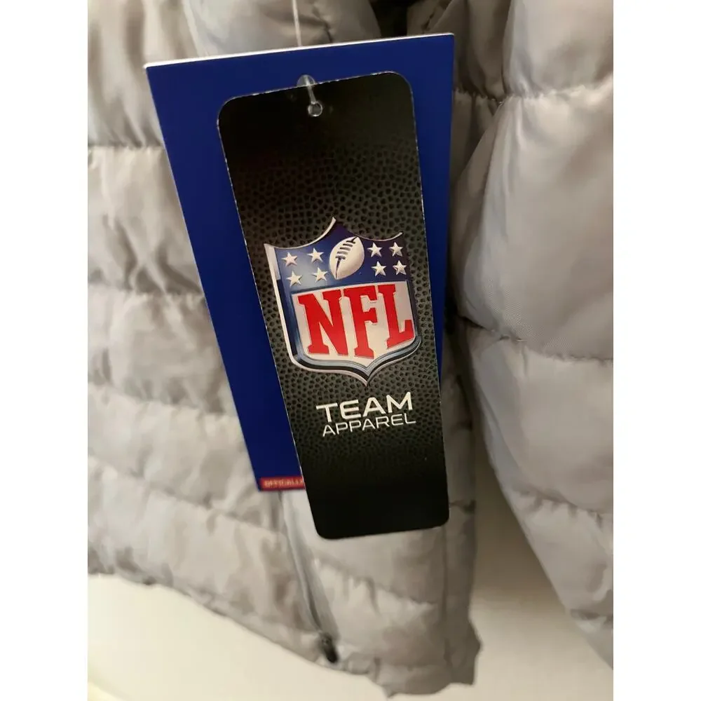 NWT NFL Shield Puffer Jacket M Silver Gray Hooded Quilted Coat Ultra Game $140 - Picture 5 of 10
